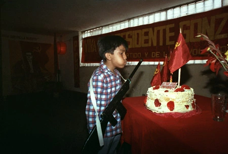 Combatant celebrating the birthday of Chairman Gonzalo, San Pedro, 1989